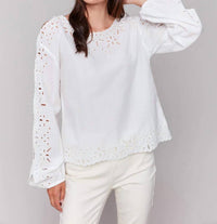 Charlie B - Crew Neck Eyelet Top