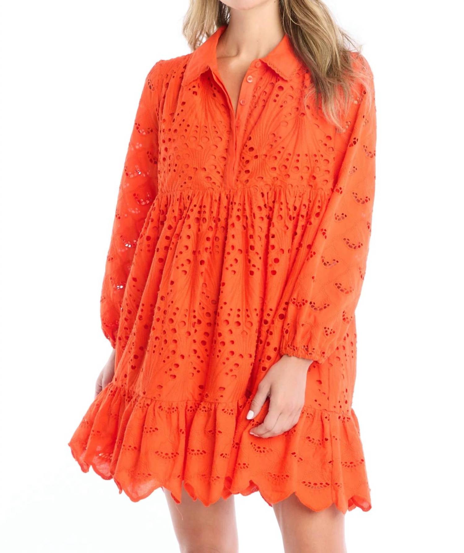 ALLISON NEW YORK Millie Embroidered Eyelet Dress in cherry tomato - women's dress - detail view