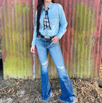 Justin Marianne Denim Pearl Snap Shirt in blue - women's shirt