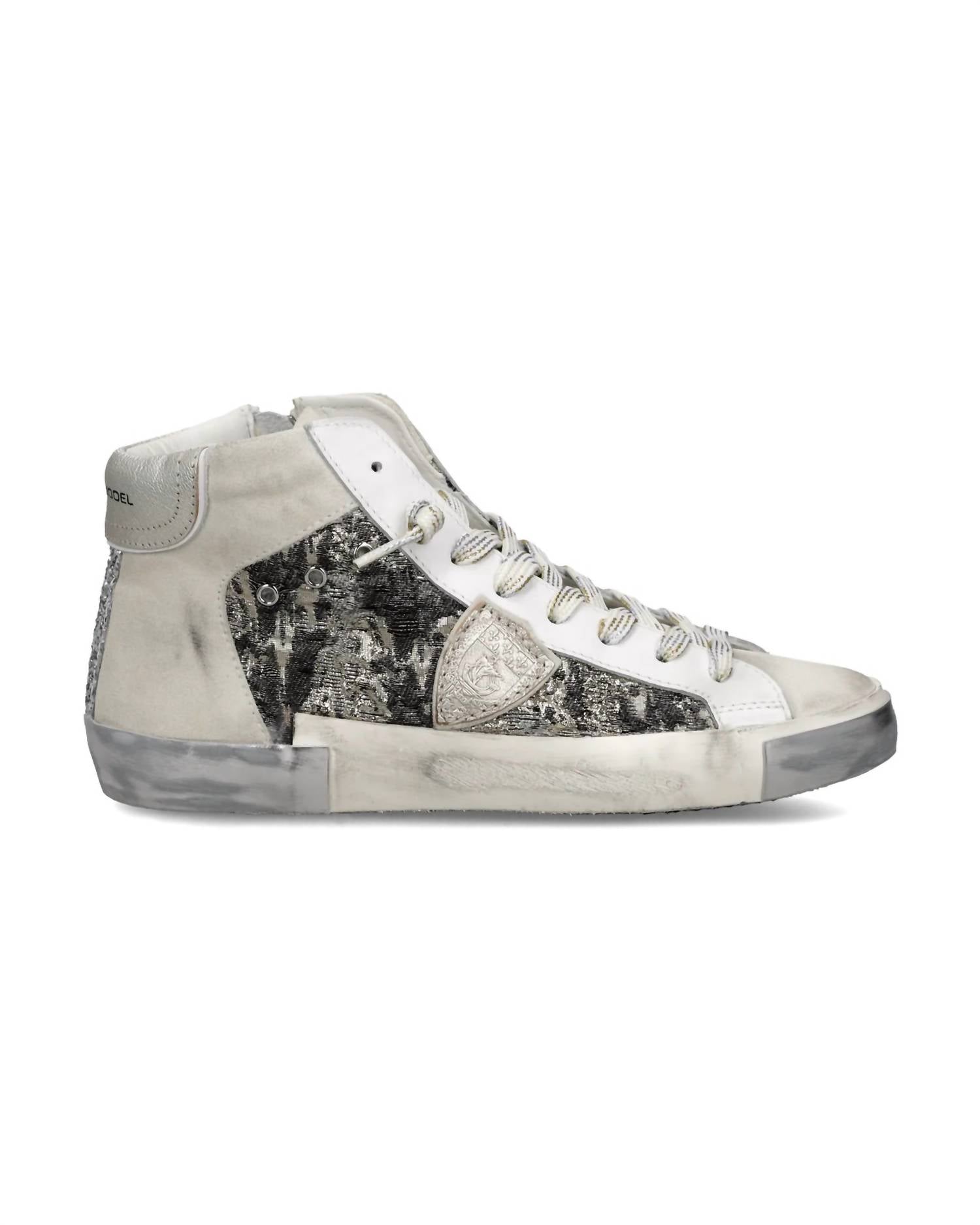 PHILIPPE MODEL Women's Prsx High-top Sneaker in metal jacquard blanc platinum - women's sneaker