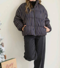 Blu Pepper - Women's Striped High Neck Puffer Jacket