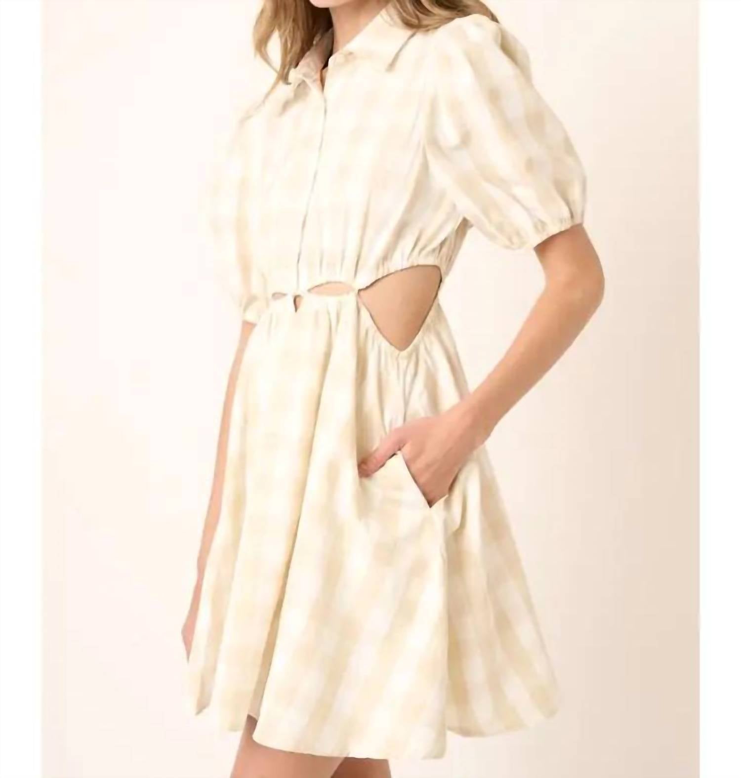 Mittoshop - Gingham Cut Out Detail Mini Shirt Dress