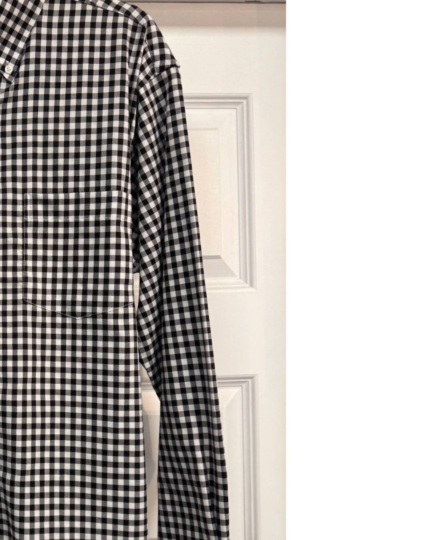 F/X Fusion Men's Long Sleeve Tattersall Check Shirt in black - men's long sleeve top - detail view