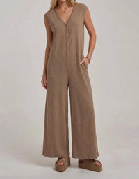 Very J - Striped Button Front Jumpsuit
