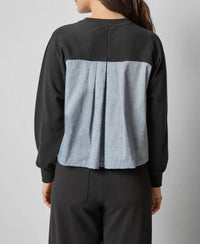 Lilla P Chambray Pleat Back Pullover in black - women's long sleeve top - alternate view