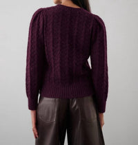 White + Warren - Plush Pointelle Puff Sleeve Crewneck Sweater