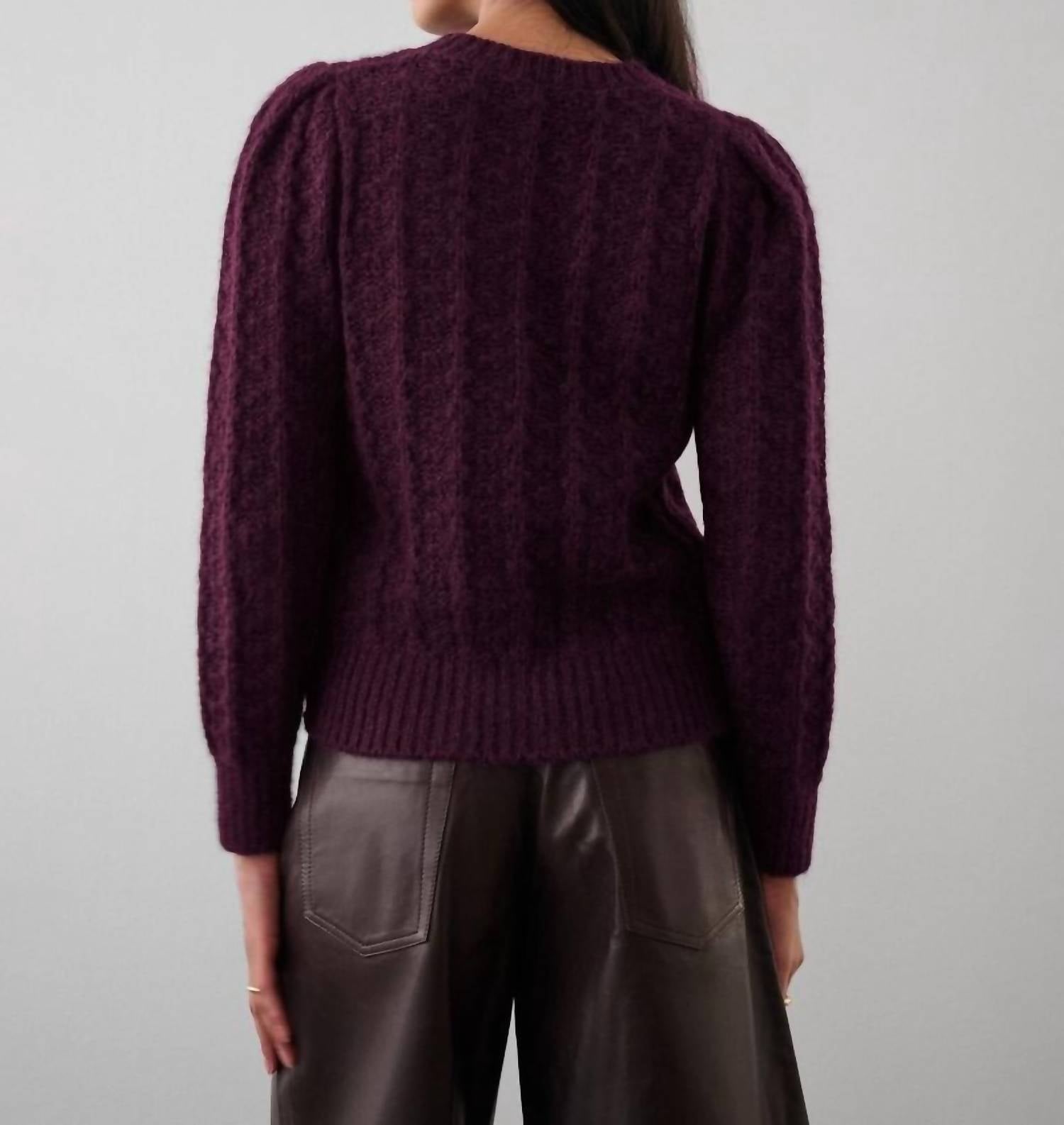 White + Warren - Plush Pointelle Puff Sleeve Crewneck Sweater