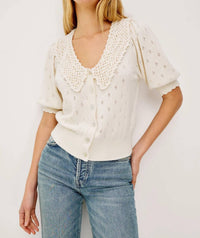 Rails Mindy Short Puff Sleeves Top in ivory - women's blouse - detail view