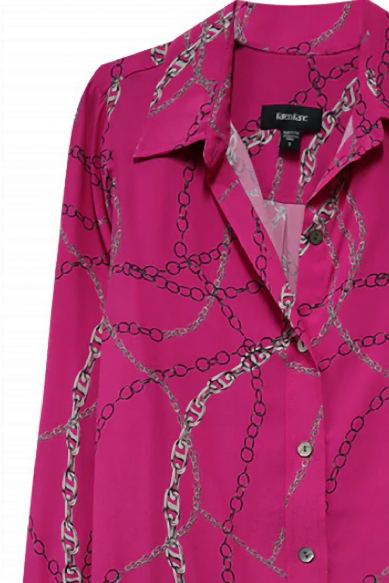 Karen Kane - Women's Hallie Chain Print Button Down Long Sleeve Top