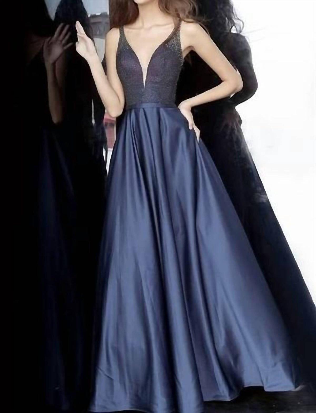 Jovani - Plunging Beaded Bodice Prom Gown