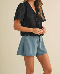 &Merci - Tie Front Collard Lace Top