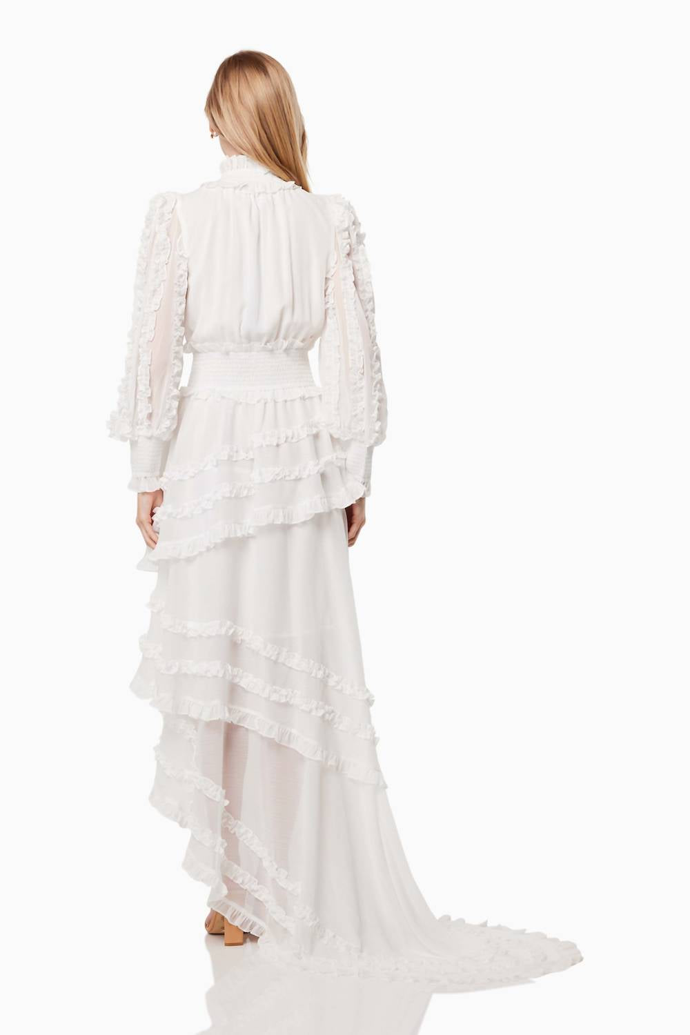 ELLIATT Maelis Long Sheer Balloon Sleeves Gown in ivory - women's dress - detail view