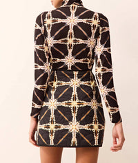 Marie Oliver Eloise Printed Shirt Top in geometric - women's long sleeve top - detail view