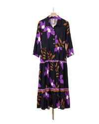 Uncle Frank 3/4 Sleeve Midi Dress in black purple - women's dress - detail view