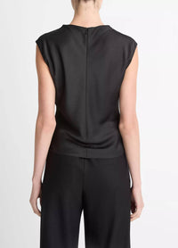 Vince Satin Draped Cowl-neck Top in black - women's blouse - detail view