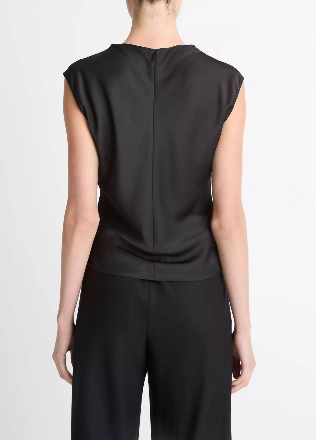 Vince Satin Draped Cowl-neck Top in black - women's blouse - detail view