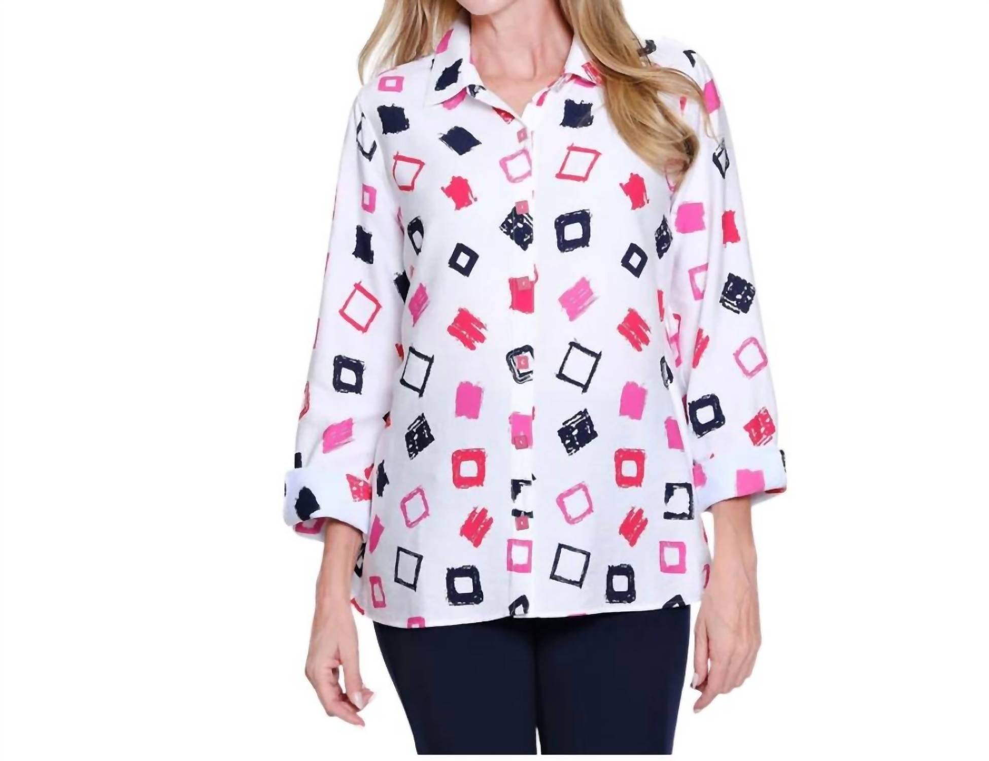 Multiples - Flounce Sleeve Button Front Shirt