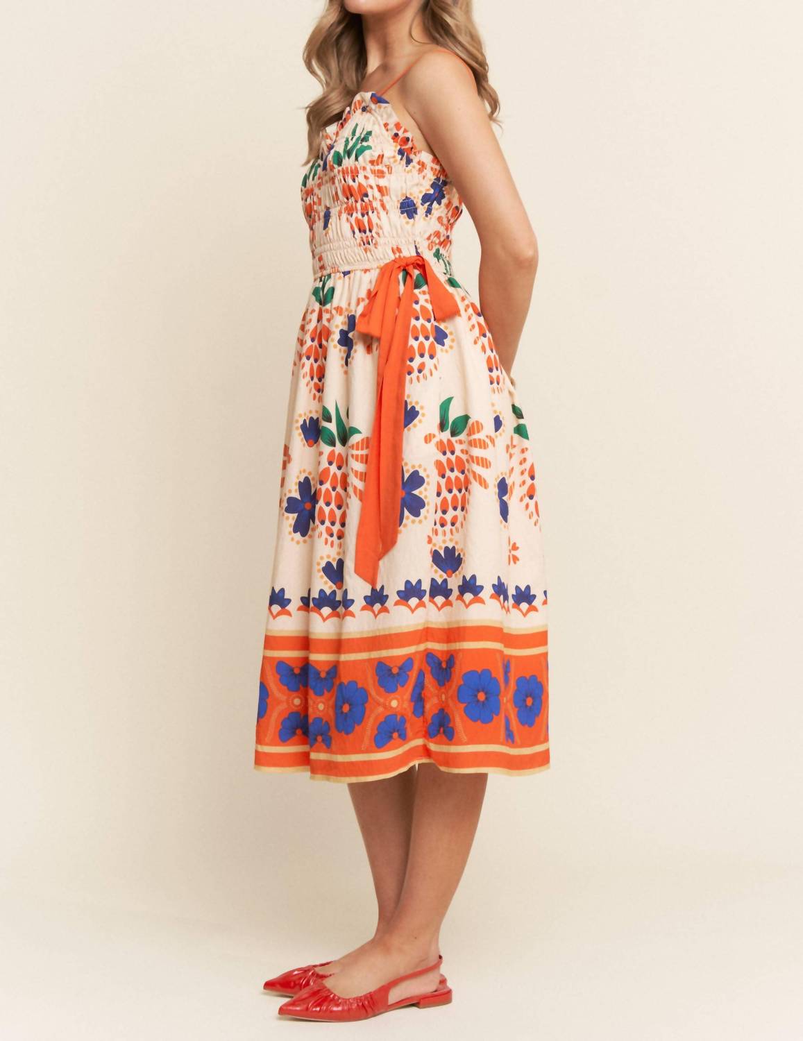 J.Nna - La Brisa Floral Print Smocked Midi Dress