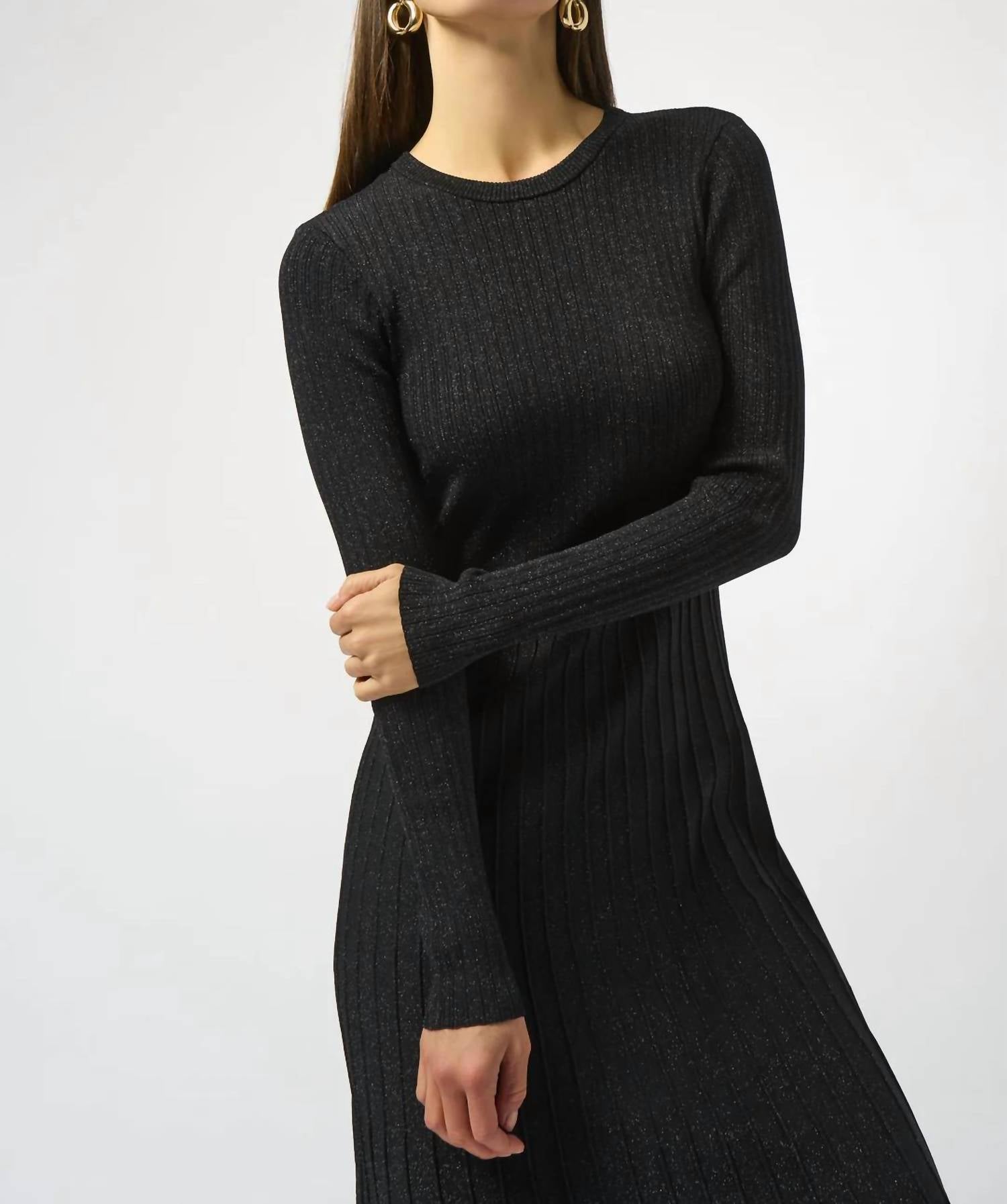 Joseph Ribkoff Crew Neck Long Sleeve Fit And Flare Dress in black - women's dress - alternate view