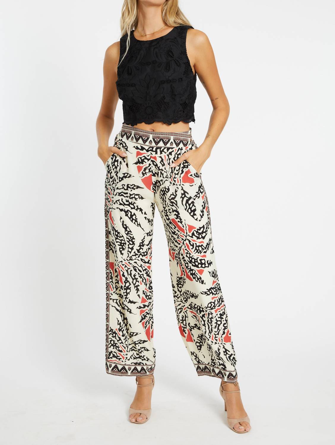 CABALLERO Isabelle Sleeveless Crop Top in black lace - women's shirt - view 4