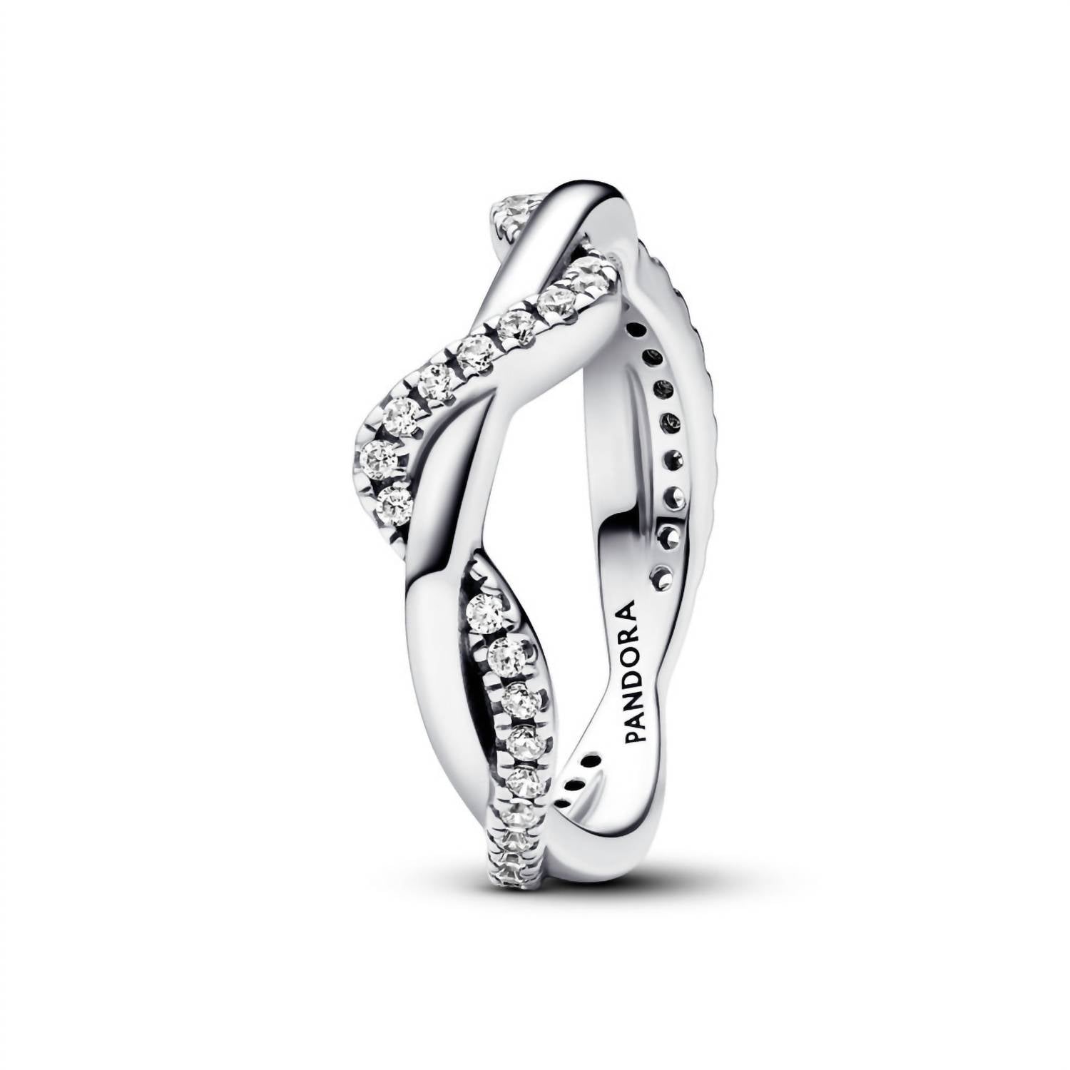Pandora Women's Sparkling Intertwined Wave Ring in silver - women's jewelry