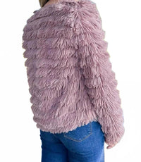 Amoli - Dressy Faux Fur Fringe Open Front Jacket Blazer