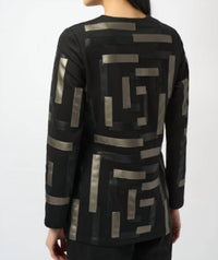 Joseph Ribkoff Geometric Long Sleeve Formal Shirt in black pewter 1 - women's shirt - detail view
