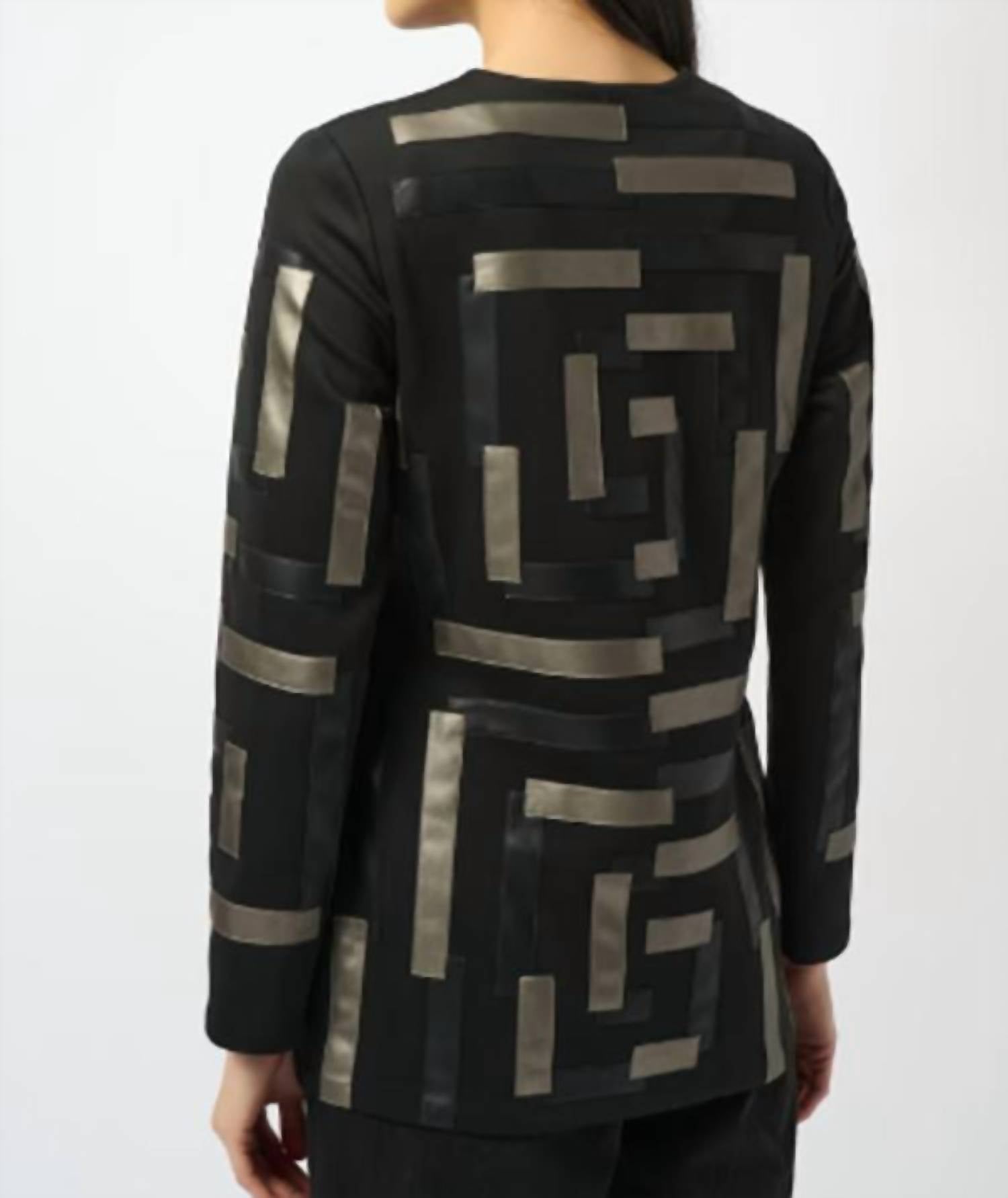 Joseph Ribkoff Geometric Long Sleeve Formal Shirt in black pewter 1 - women's shirt - detail view