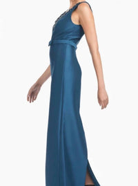 SACHIN & BABI Garda Crystal Embellished Mikado Gown in bottle green - women's dress - detail view