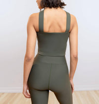 HEROINE SPORT Halter Neck Active O-tank Top in sage - women's tank top - detail view