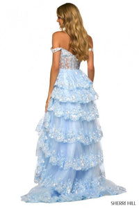 Sherri Hill Ruffle Tiered Maxi Dress in light blue - women's dress - alternate view