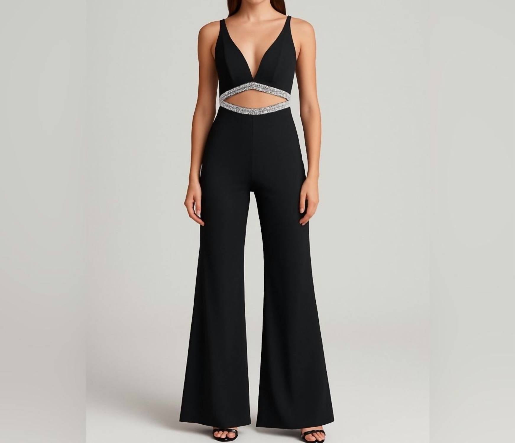 Mac Duggal - Crystal Waist Cutout Jumpsuit