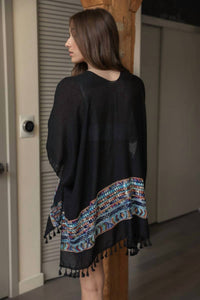 Leto - Geometric Embroidered Kimono Tassel Cardigan