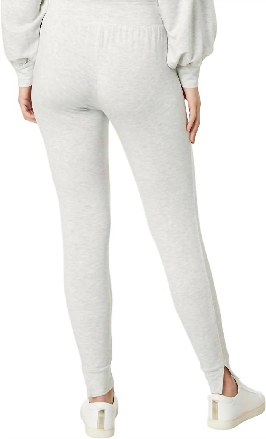 TravisMathew Cloud Terry Tie Jogger in heather light grey - women's pants - detail view