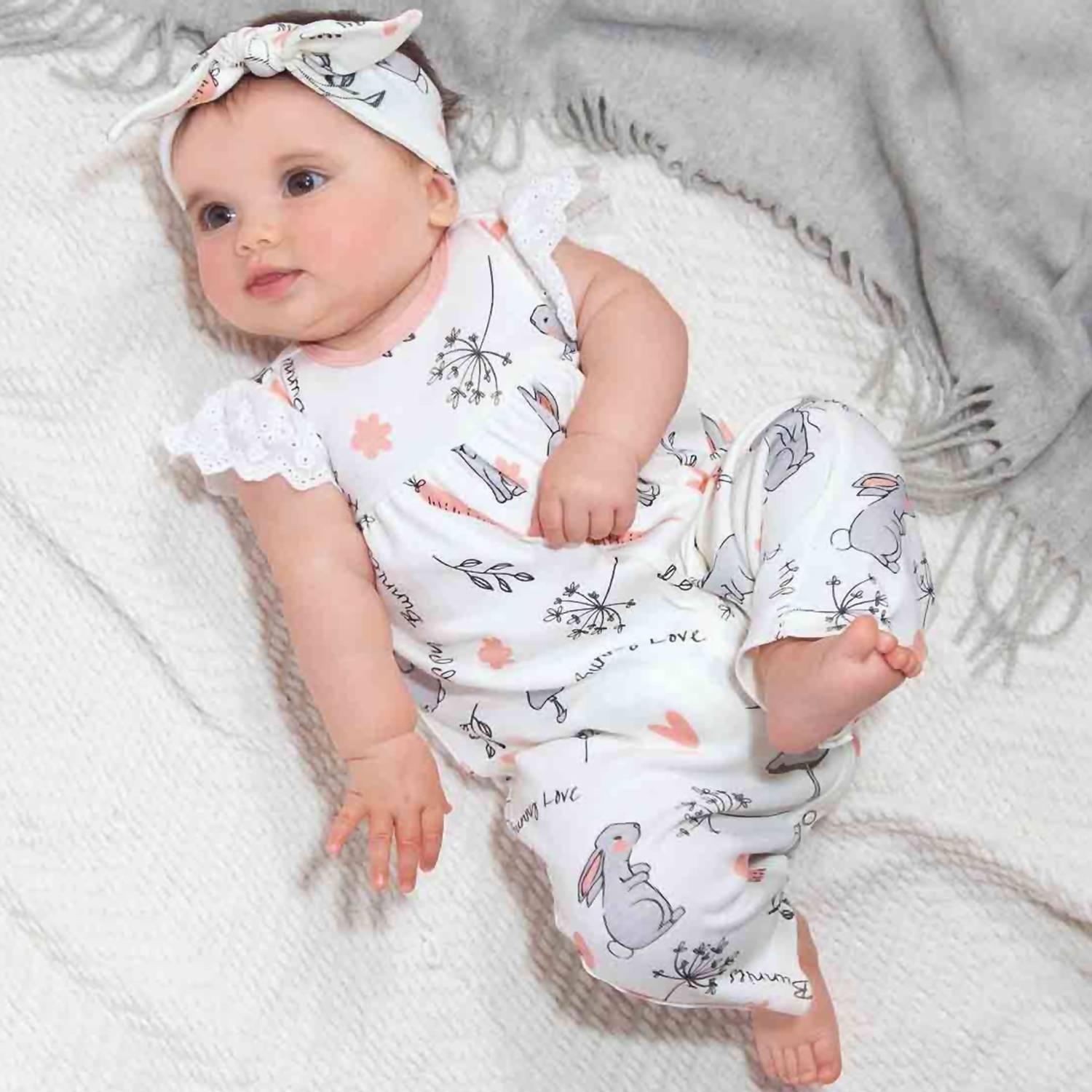 Tesa Babe "Happy Bunnies" Headband for Baby Girls in white coral grey - kids' accessory - alternate view