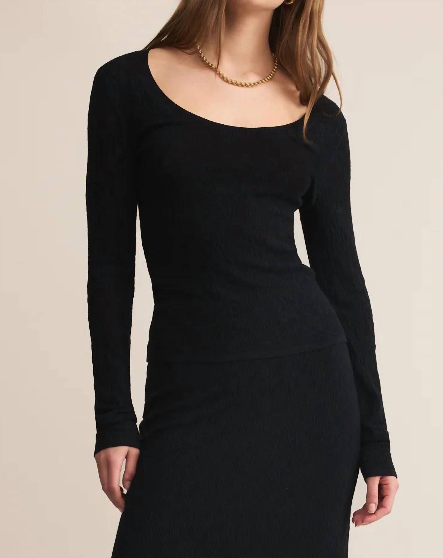 Z Supply Tibi Scoop Mesh Top in black - women's long sleeve top