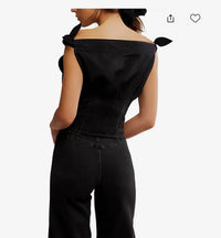 Free People - Louie Cotton Denim Tie-shoulder Top