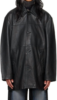 Hope Delusion Lamb Leather Button Down Jacket in black - women's jacket
