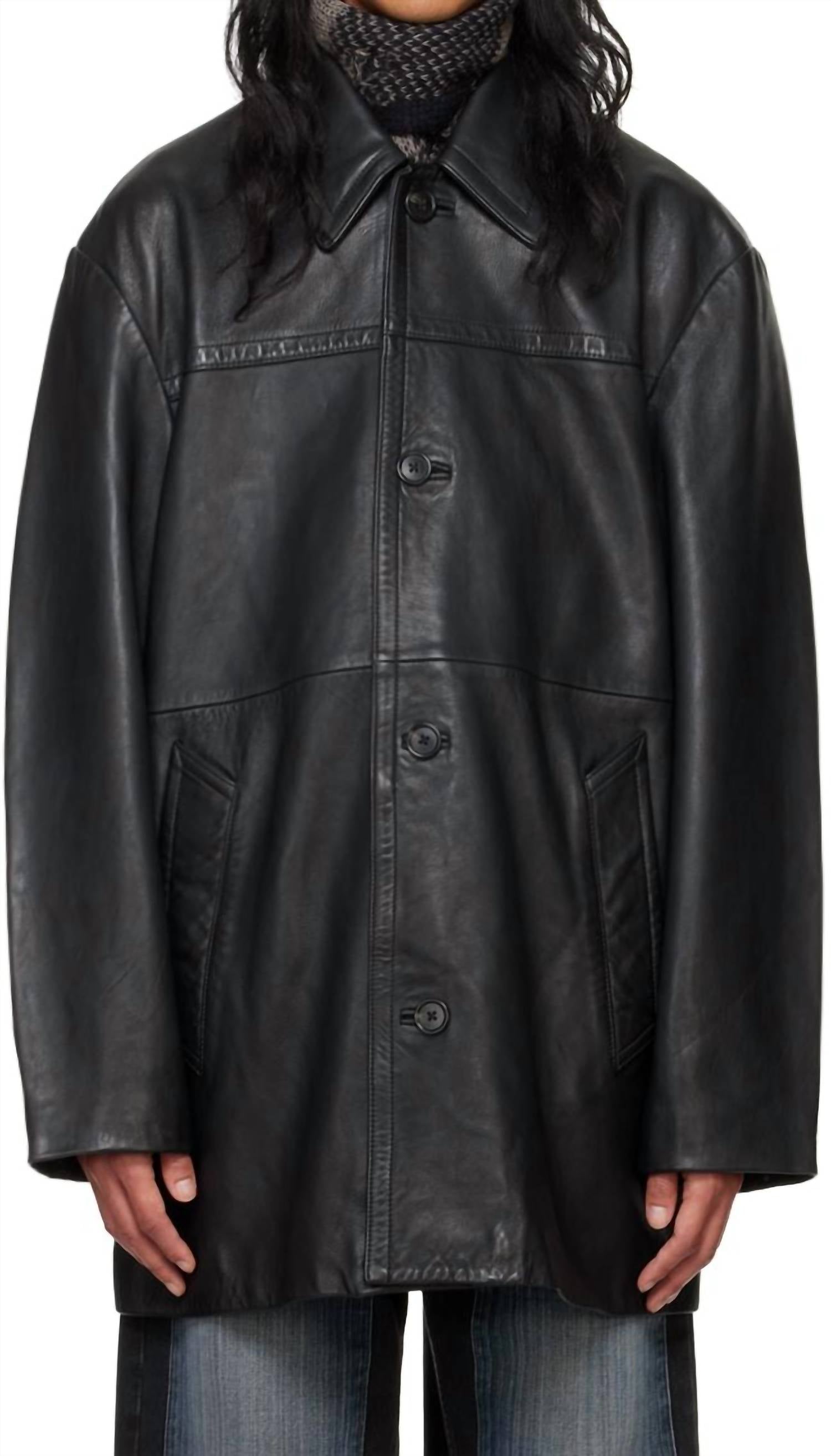 Hope Delusion Lamb Leather Button Down Jacket in black - women's jacket