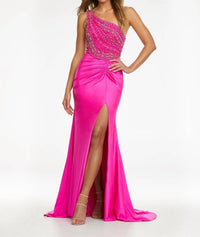 ASHLEYlauren One-shoulder Fabulous Jersey Gown in hot pink - women's dress