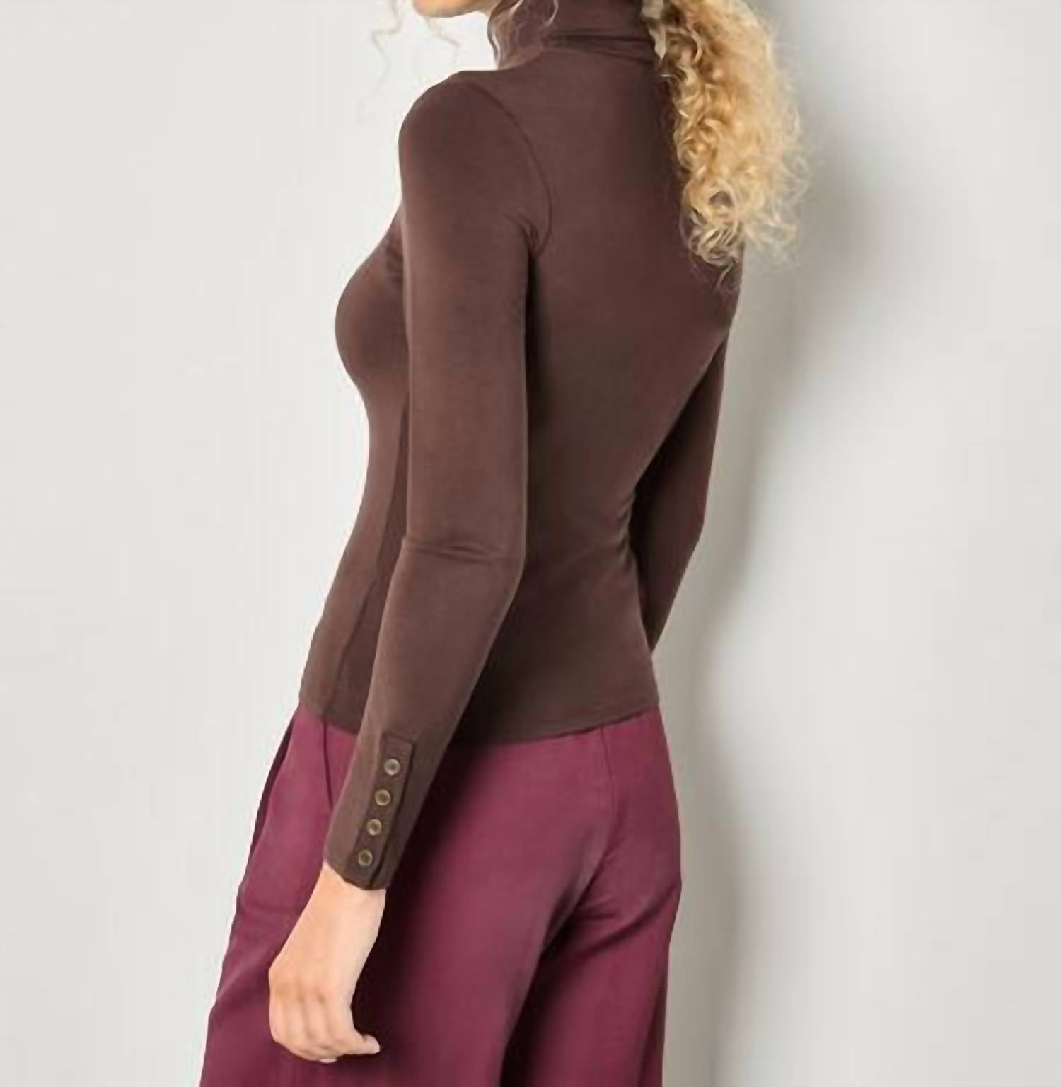 Apricot - Turtle Neck Button Cuff Top