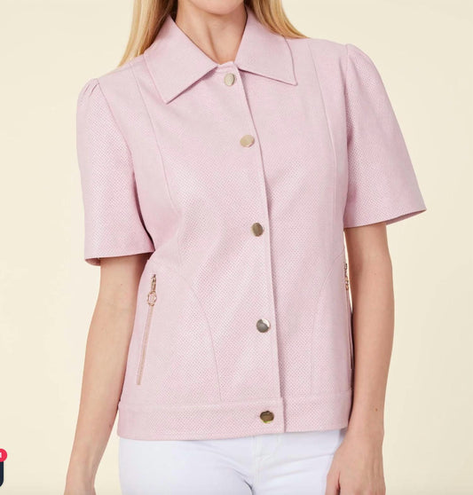 Dolce Cabo - Vegan Leather Perforated Short Sleeve Shirt Jacket