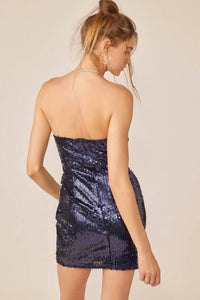 Idem Ditto - Front Ribbon Sequin Bodycon Cocktail Mini Dress