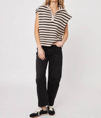 JOHN + JENN Arrow Sleeveless Sweater in almond stripe - women's sweater - alternate view