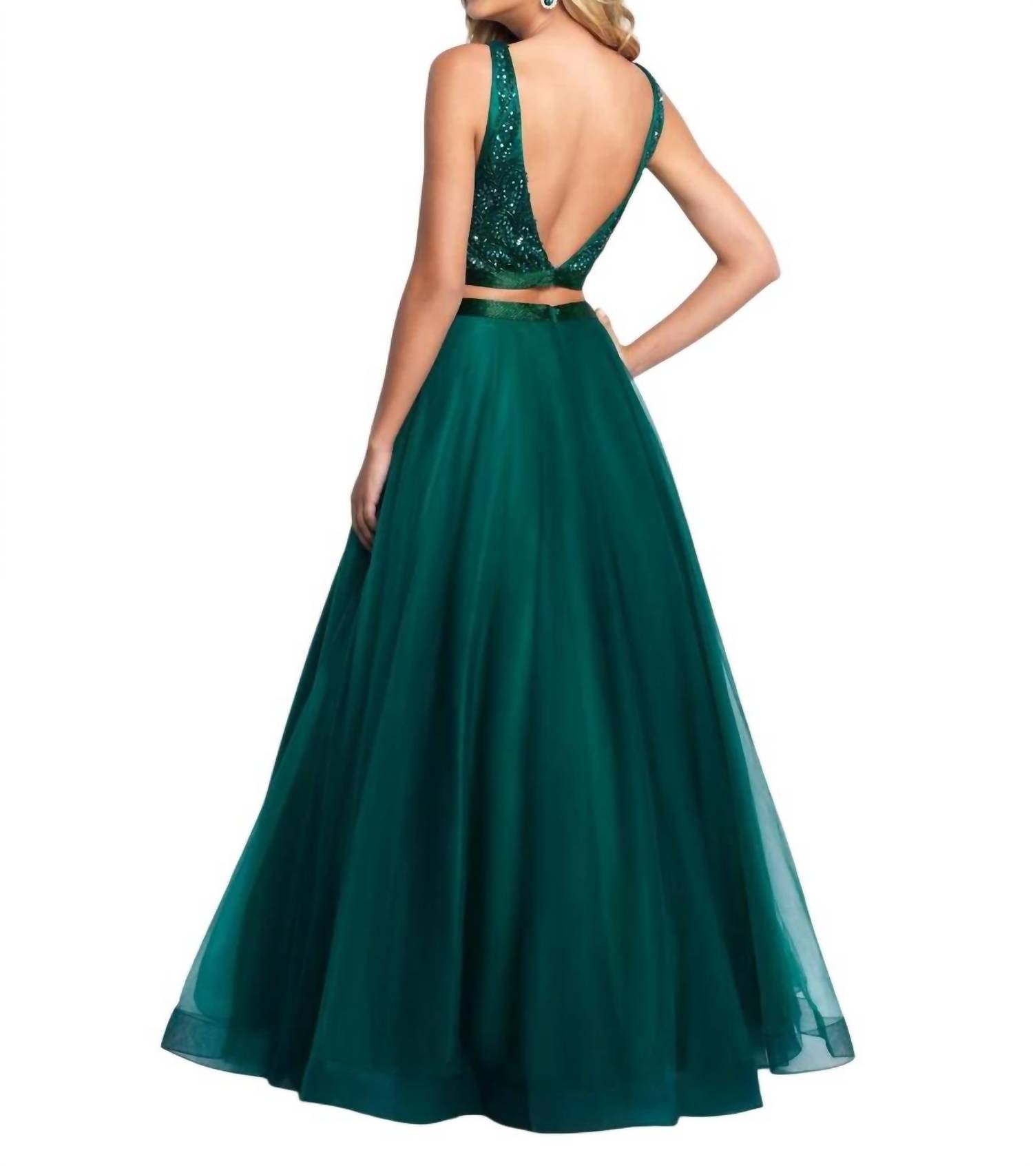 Blush Prom - Hand Beaded Boatneck Tulle Two Piece Gown