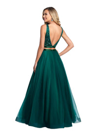 Blush Prom - Hand Beaded Boatneck Tulle Two Piece Gown