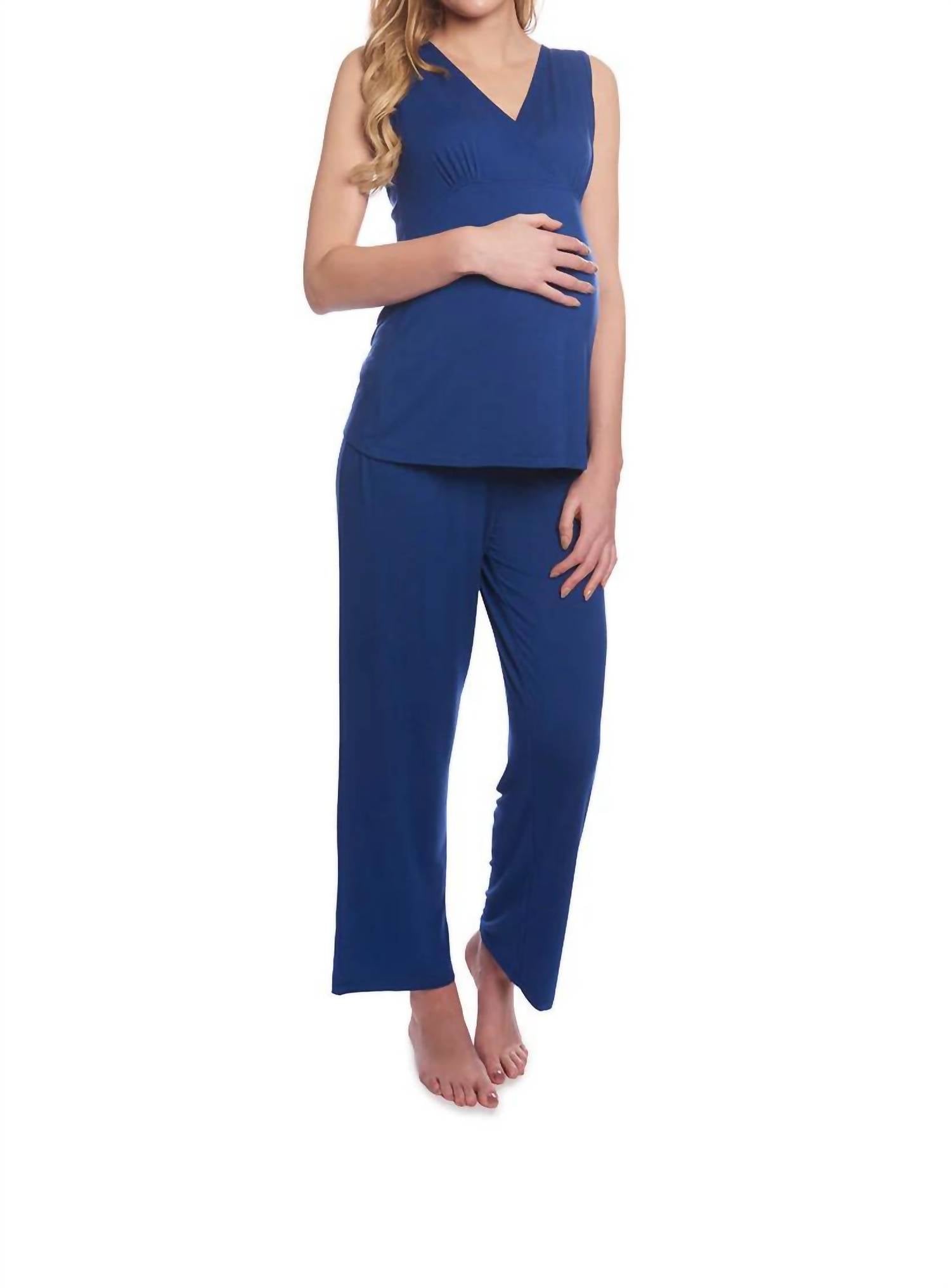 Everly Grey Analise 5 Piece Pajama Set in denim blue - women's sleepwear - detail view