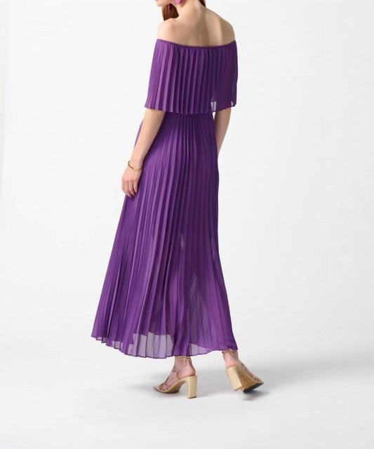 Joseph Ribkoff - Off-shoulder Pleated Chiffon Party Long Maxi Dress