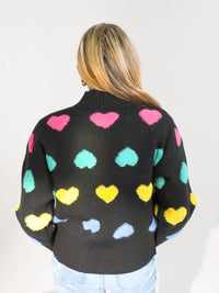 J.Nna - Multi Color Heart Mock Neck Sweater