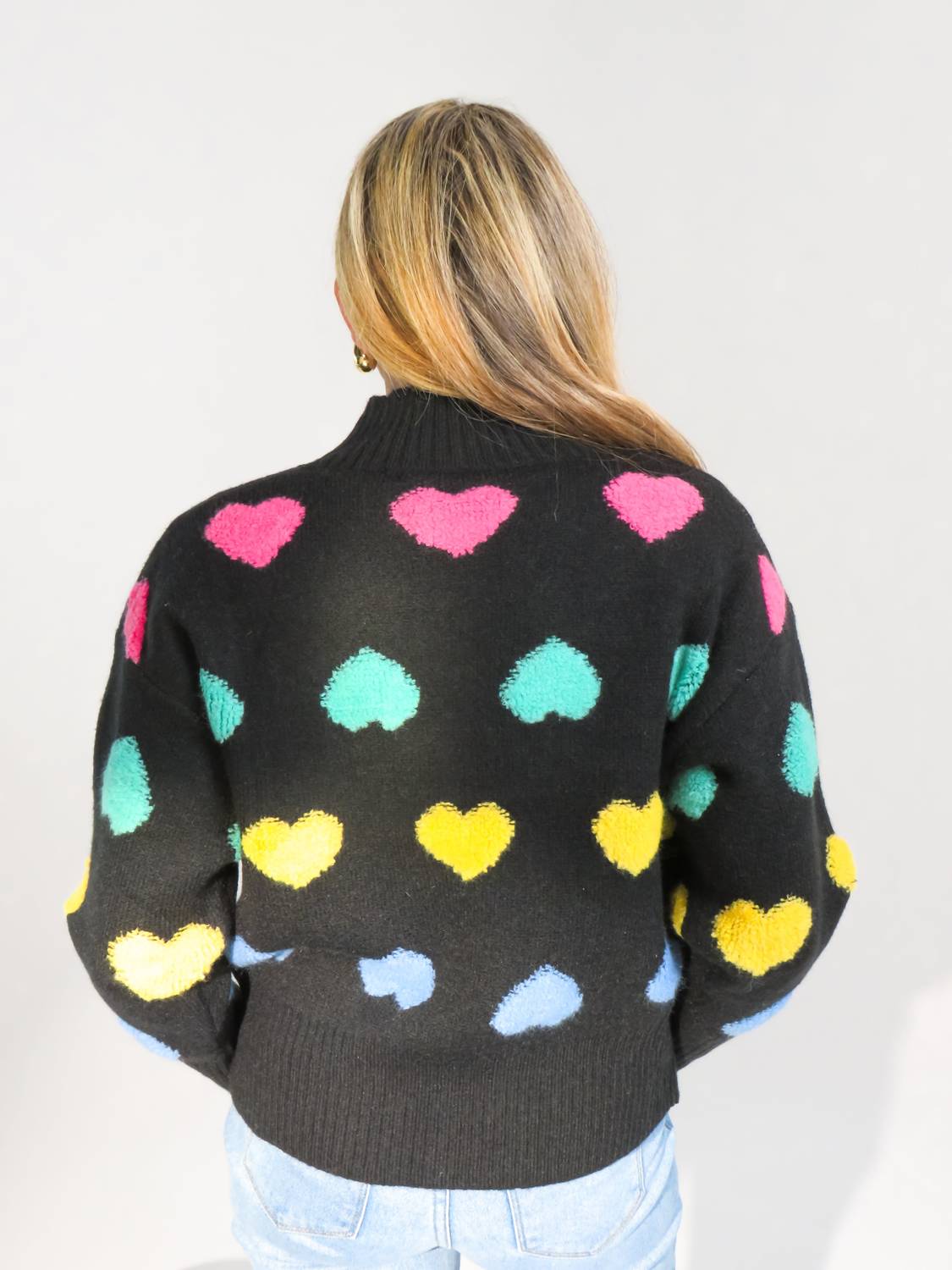 J.Nna - Multi Color Heart Mock Neck Sweater